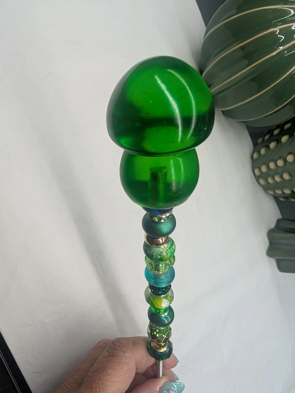 Hand Made Fairy Wand/Plant/Garden Stake W/Green Resin Mushroom Topper 🍄